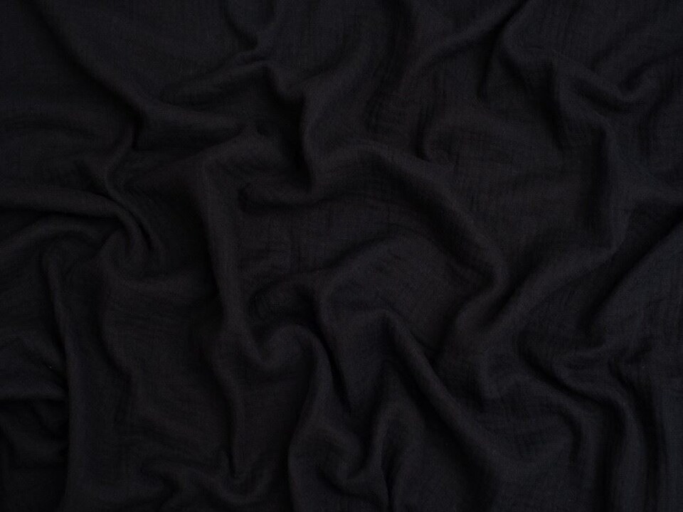 Minerva Core Range Black Cotton Double Gauze Fabric for Dressmaking, 130cm / 51" Wide - per metre
