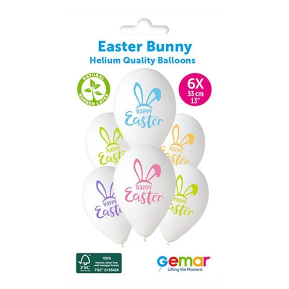 image 1 of Happy Easter Bunny White Latex Balloons 33cm / 13 in - Pack of 6