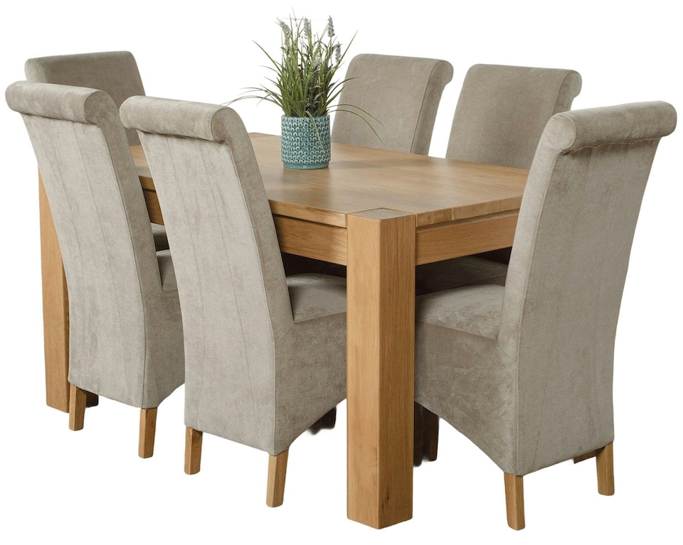 image 1 of Kuba 150 x 85 cm Chunky Medium Oak Dining Table and 6 Montana Fabric Chairs | Grey | Grey
