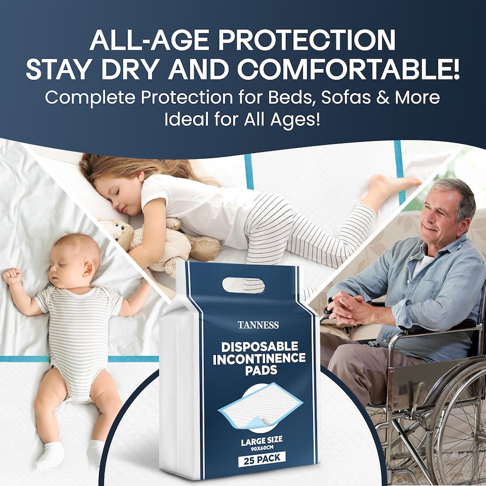 image 1 of Tanness 25 Pack Disposable Incontinence Bed Pads 90 x 60cm
