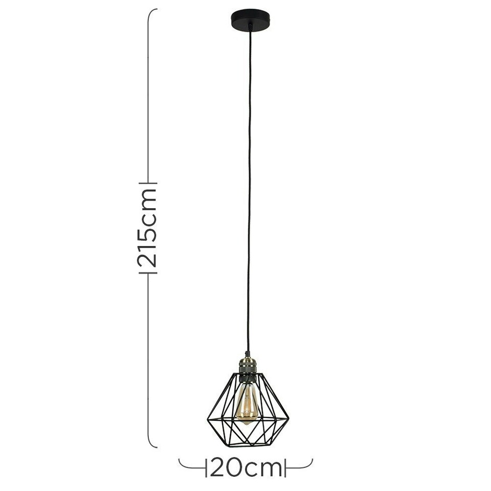 image 1 of ValueLights Antique Brass Ceiling Rose And Flex Lampholder Fitting With Black Cage Shade