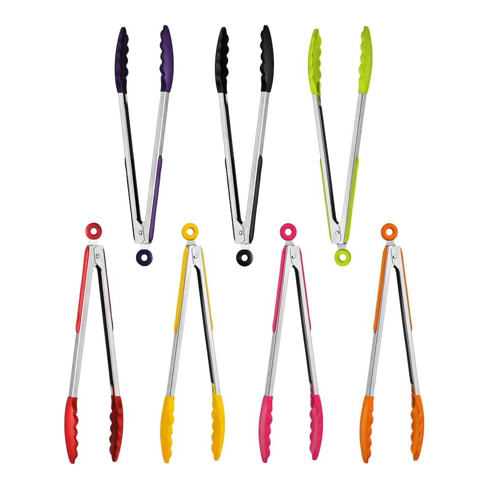 image 1 of Interiors by Premier Black Silicone and Stainless Steel Tongs, Heat-Resistant Grip for Safe Cooking, Non-Stick Friendly Design