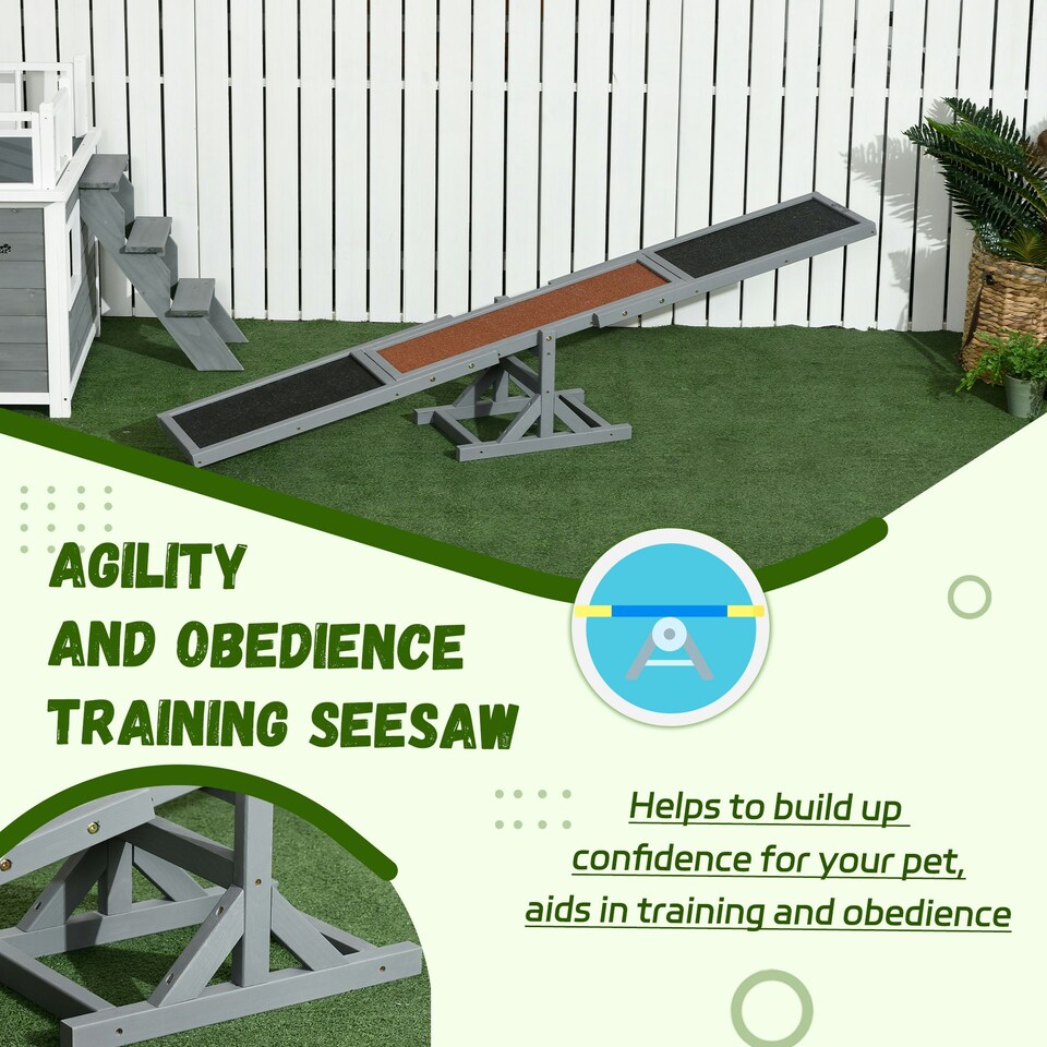 image 1 of PawHut Wooden Pet Seesaw for Big Dogs with Anti-Slip Surface, Grey