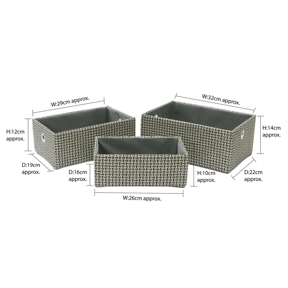 image 1 of JVL Silva Rectangular Fabric Storage Baskets, Set of 3, Grey Grey