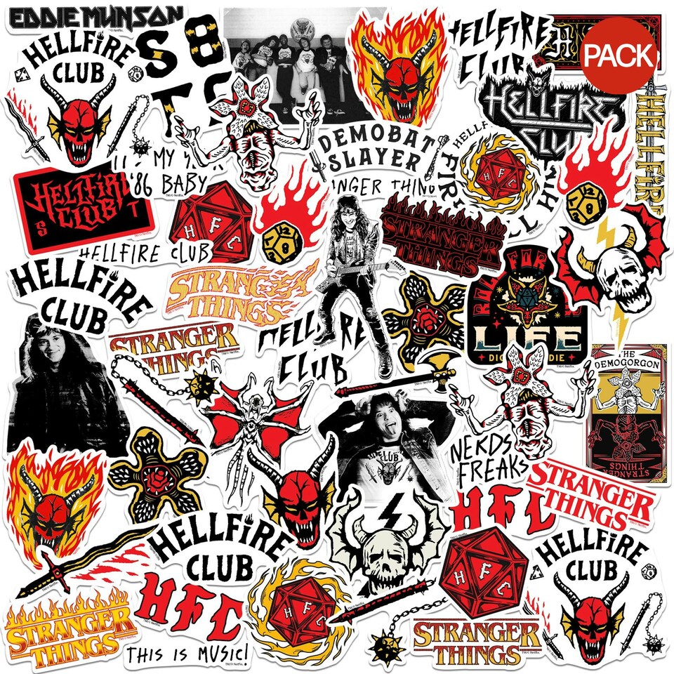 image 1 of Stranger Things Hellfire Club Deluxe Stickers (Pack of 50) - Multicoloured - One Size