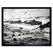 WWII War US Landing Ships Omaha Beach D-day 1944 Framed Wall Art Print