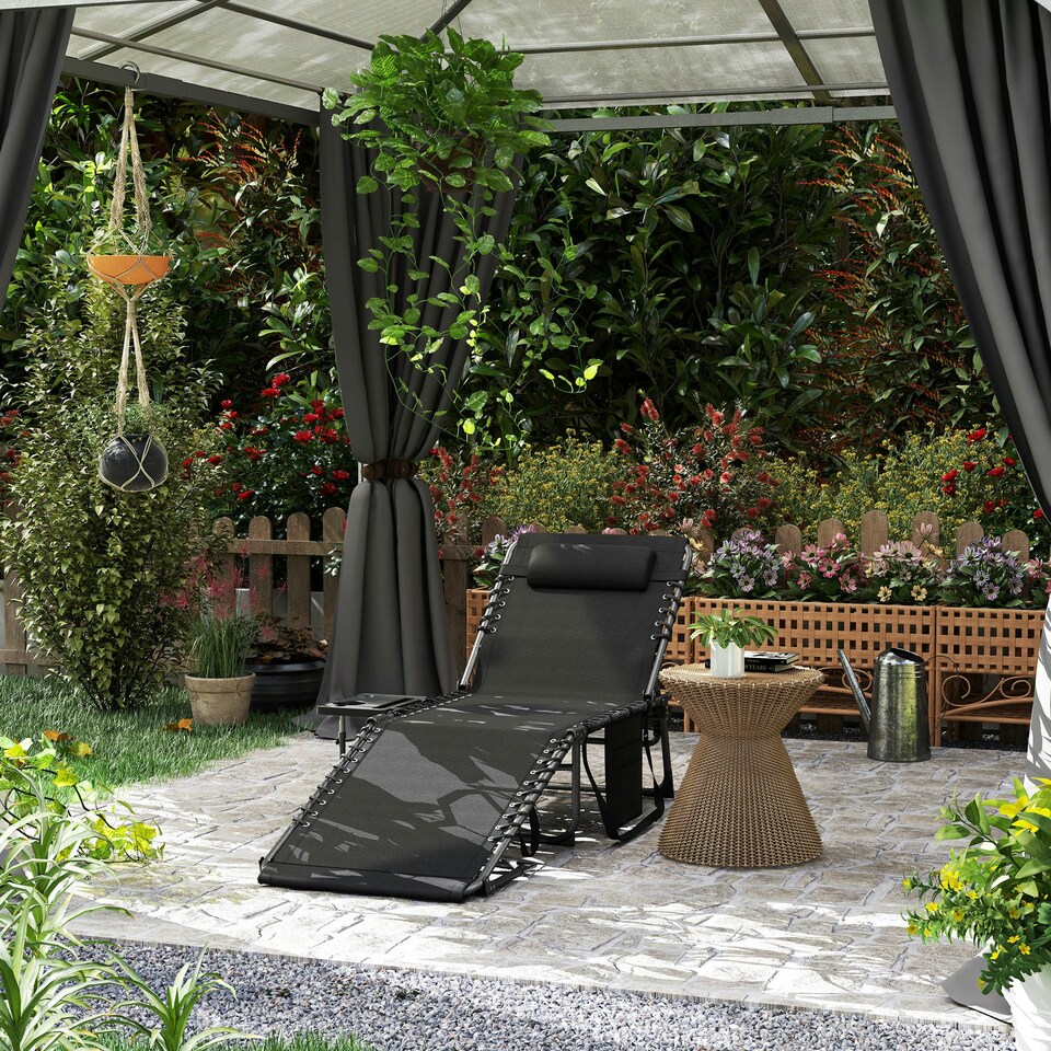 image 1 of Outsunny Folding Sun Lounger with 5-Level Reclining Back, Side Table