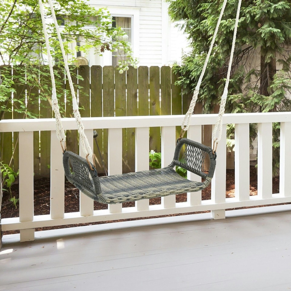 image 1 of COSTWAY Patio Swing Bench Backless Rattan w/Hanging Ropes Black
