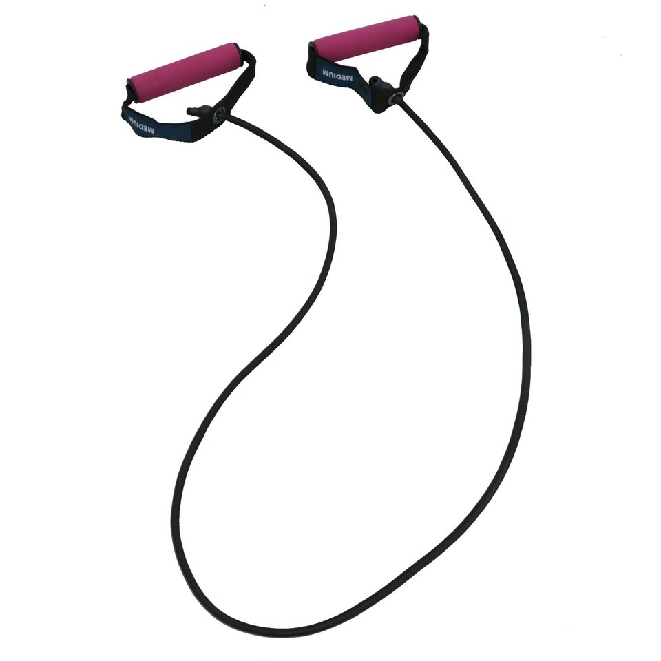 image 1 of Medium Resistance Tube Bands with Handles Yoga Gym Workout Fitness Exercise