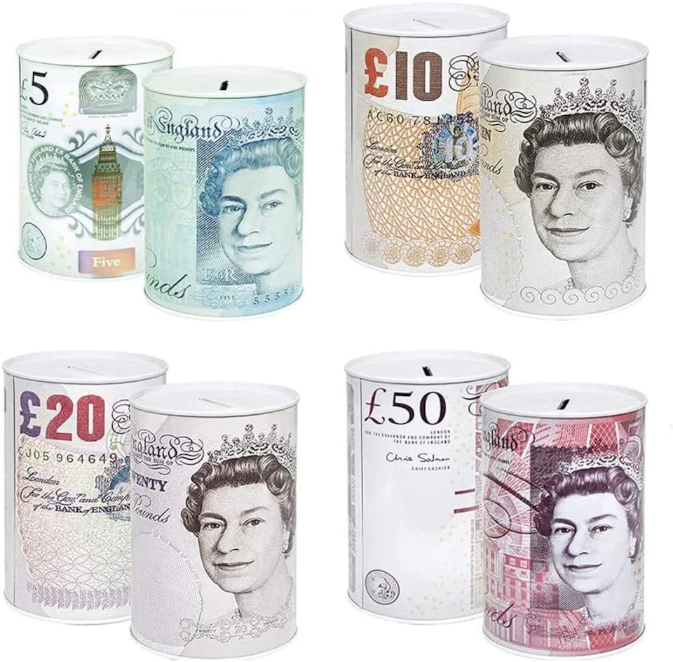 KAV Sterling Money Tin - Piggy Bank, Coin, Cash Money Box- Cylindrical Shape, Multicolour(15 cm x 10 cm)(Set of 4 Mixed)