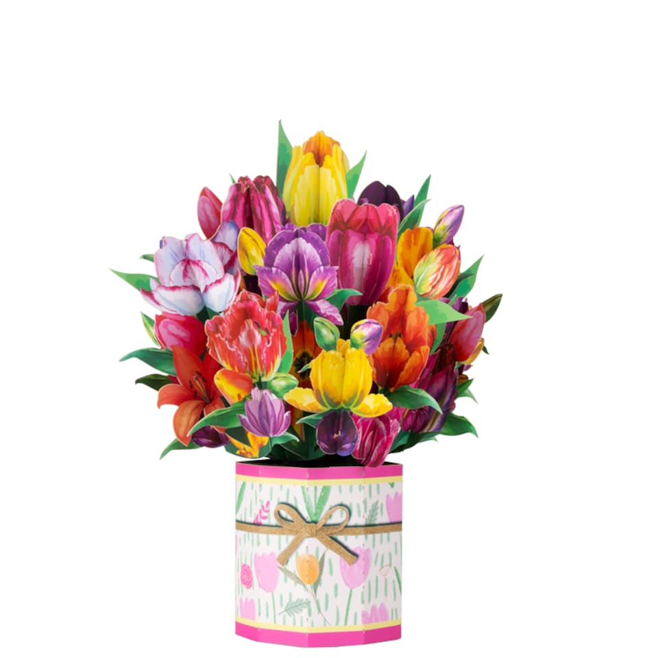 image 1 of A Burst of Spring Tulip Bouquet 3D Pop Up Greeting Card