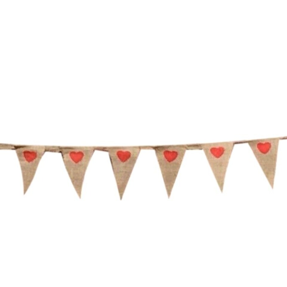 image 1 of Hessian Red Hearts Party Bunting 10m with 20 Pennants