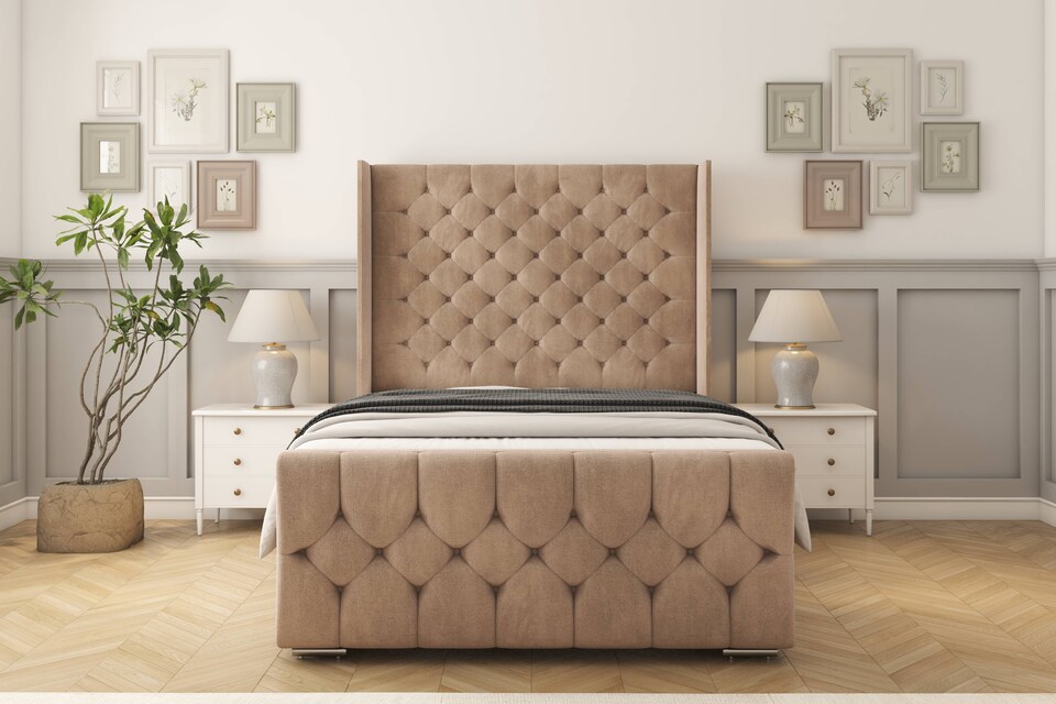 image 1 of Sloomy Luthor Mink Naples Bed Frame With Mattress With 50"  Upholstered Wingback Headboard 5' King