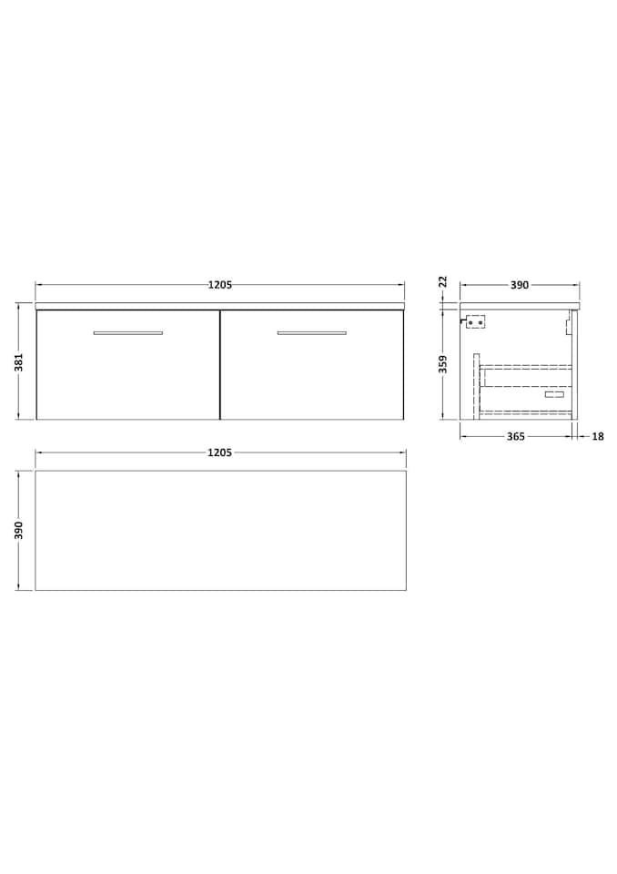 image 1 of Level 1200mm Wall Hung 2 Drawer Unit & Laminate Worktop - Solace Oak