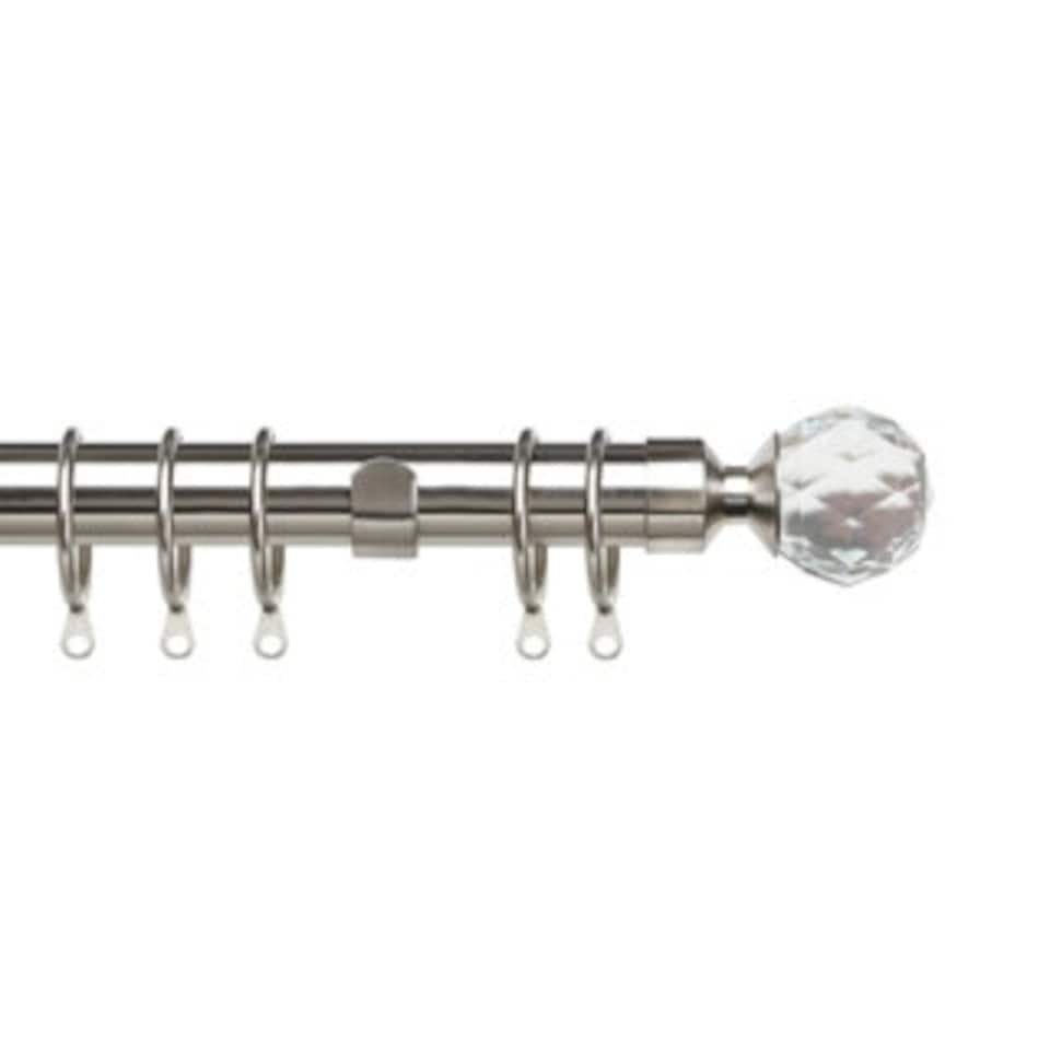 image 1 of 35mm Fixed Length Metal Curtain Pole Set Satin Silver Acrylic Ball Finial 190cm | Silver | Silver