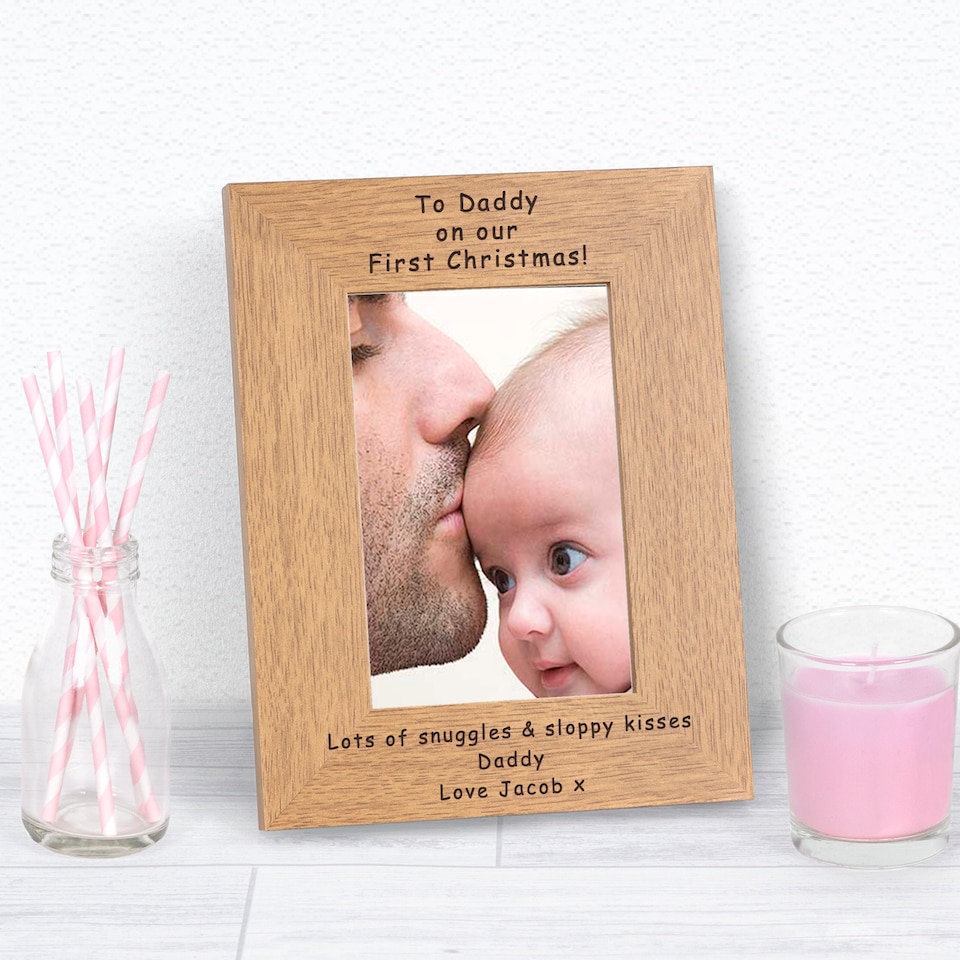 image 1 of Personalised To Daddy On Our First Christmas Wood Picture Frame 6x4 Dad