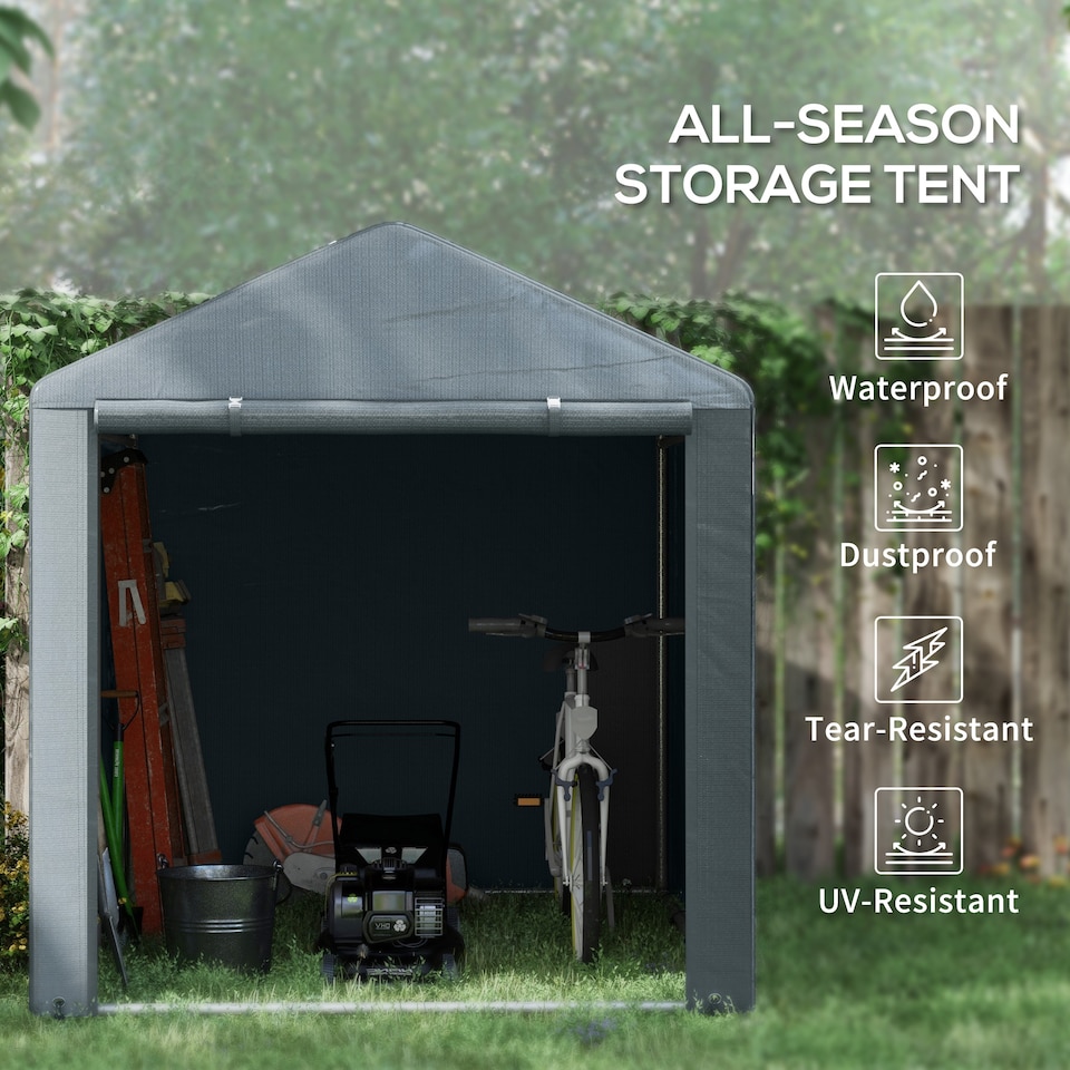 image 1 of Outsunny 1.6 x 2.2m Garden Storage Shed Tent, Portable Shed Shelter with Galvanised Steel Frame and Large Door, for Motorbike, Garden Tools, Bike Storage, Dark Grey | Grey | 1