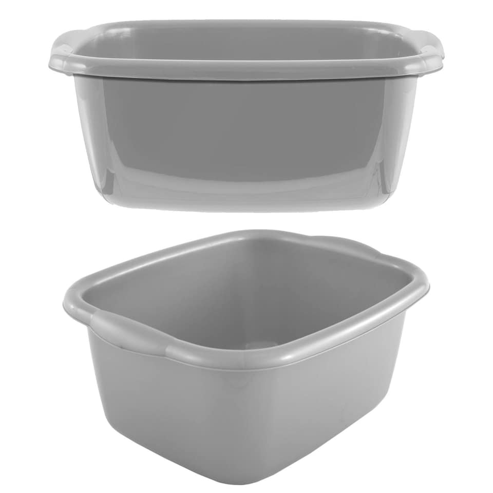 image 1 of 1 x Silver 9.5 Litre Rectangular Washing Up Bowl Complete With Integrated Carry Handles Silver