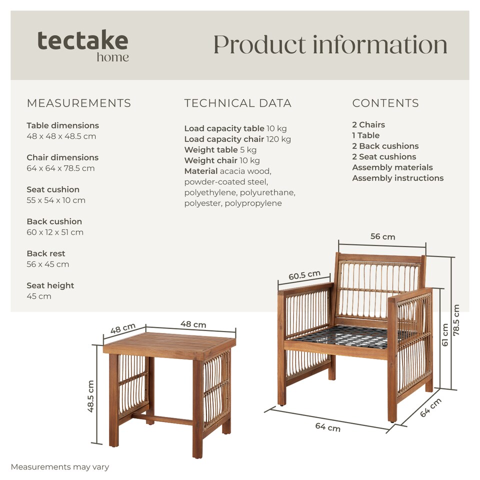 image 1 of Garden Furniture Eivissa with 2 Chairs, Side Table and Cushions in Elegant Rope Design