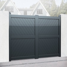 Double Swing Gate 3750x2200mm Grey - Diagonal Solid Infill and Flat Top Grey