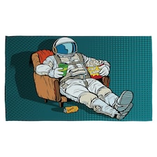 Astronaut the audience with beer and popcorn sitting in a chair. loneliness in space. Pop art retro (Kitchen Towel)