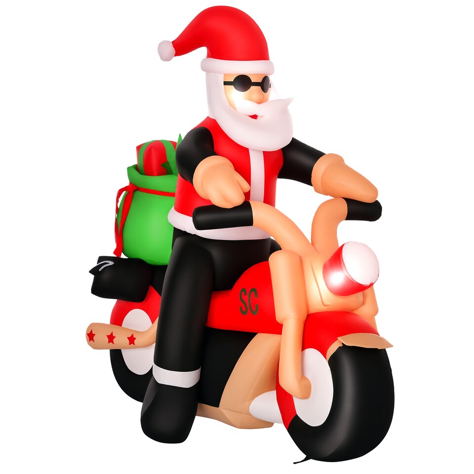 image 1 of HOMCOM 5.5ft Light-Up Inflatable Santa Claus Riding a Bike Decoration for Lawn