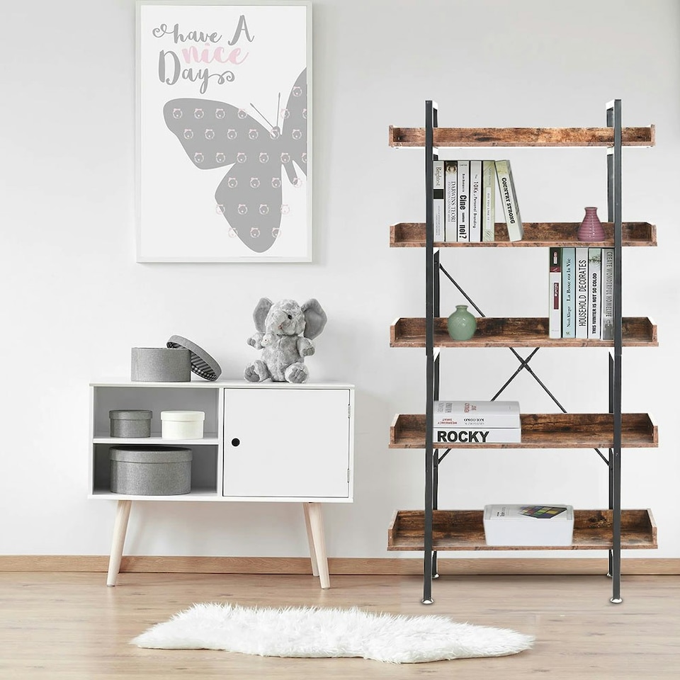 image 1 of Living and Home Shelving Unit Bookcase Display Shelf 5-Tier - Brown