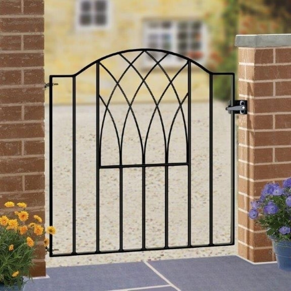 Abbey Modern Verona Low Bow Top Single Gate - Solid Steel - Fits Gap of 955 mm x 940 mm High - Electro Galv./Black Powder Coated Black