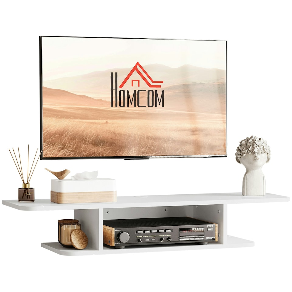 image 1 of HOMCOM Wall Mounted TV Stand Entertainment Unit with Storage Shelf, White