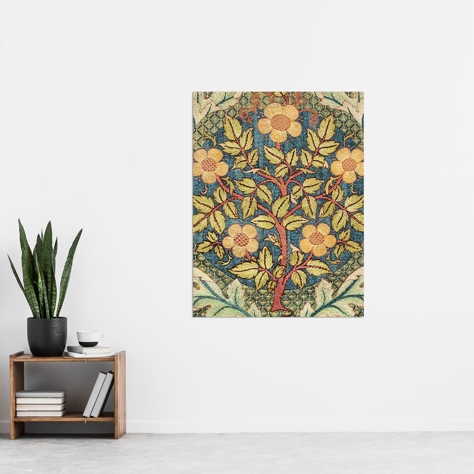 image 1 of Rose Wreath Embroidery Pattern Vintage Wall Art Print W. Morris 24x32"