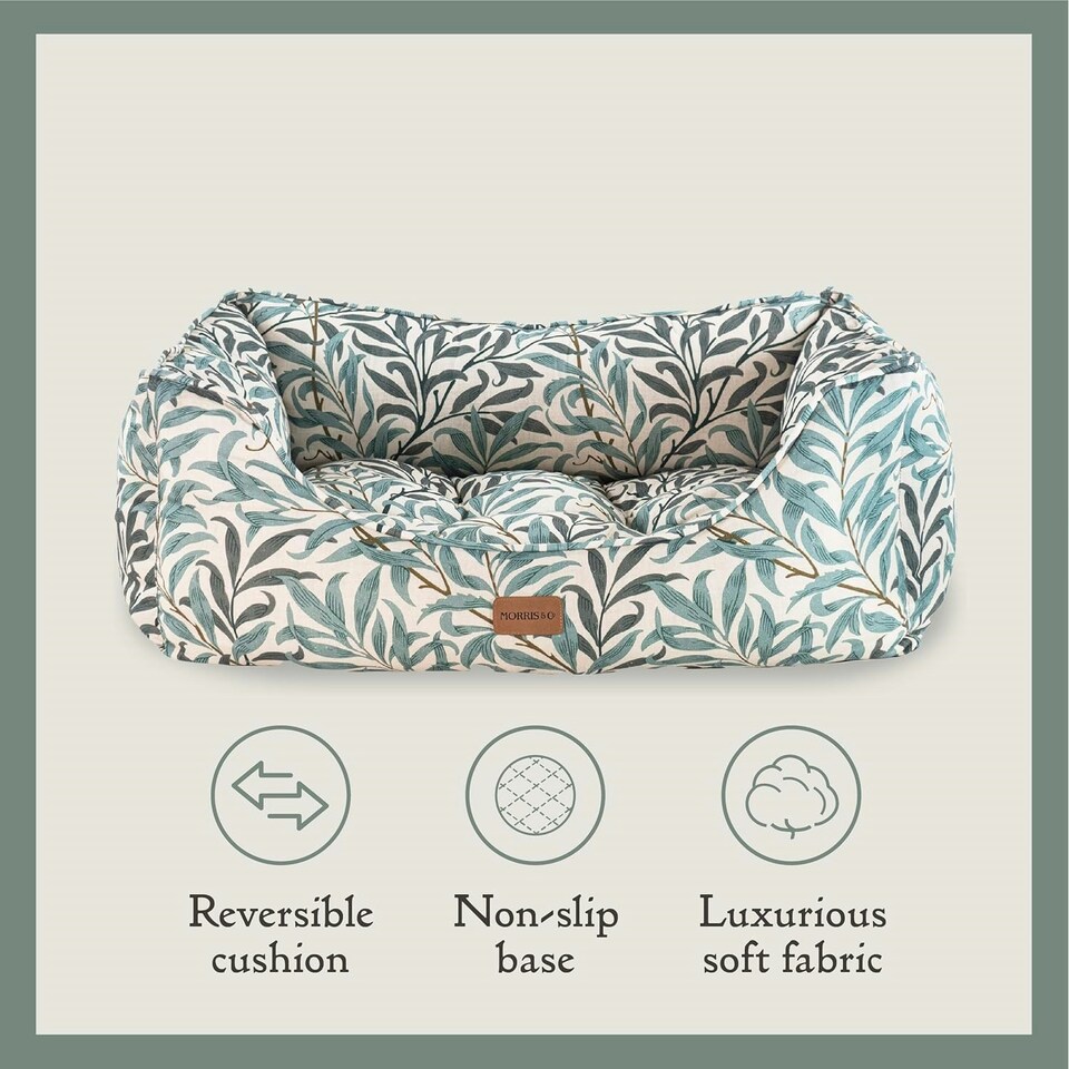 image 1 of Morris & Co Willow Boughs Print Square Box Dog & Cat Bed - Small Green | S