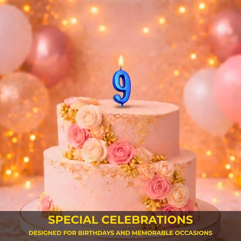 image 1 of Blue 9 Number Candle  Birthday Anniversary Party Cake Decorations Topper | Blue