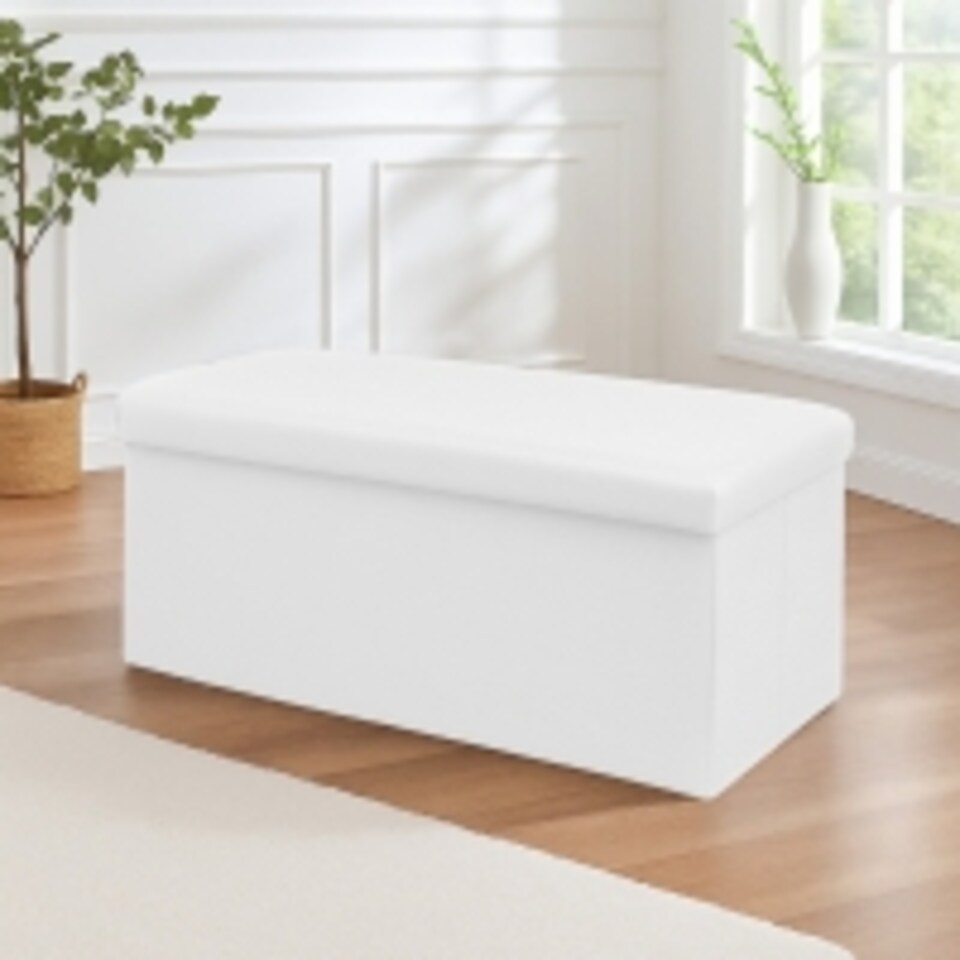image 1 of Home Republic Foldable Faux Leather Storage Ottoman