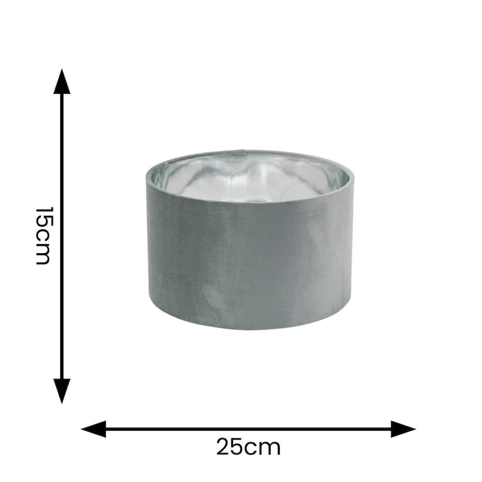 image 1 of ValueLights Reni Small Grey Velvet Chrome Inner Lamp Shade & Bulb | Grey