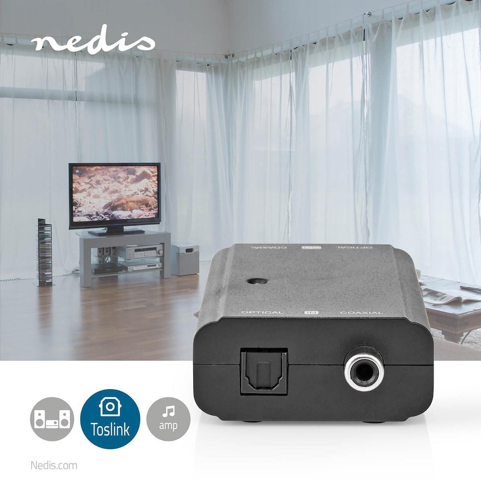image 1 of Nedis Digital Audio Converter, Bi-Directional Toslink Optical to Coaxial RCA S/P-DIF DAC, Converts Coaxial to Optical & Vise versa, Supports Dolby Digital 5.1 DTS AAC