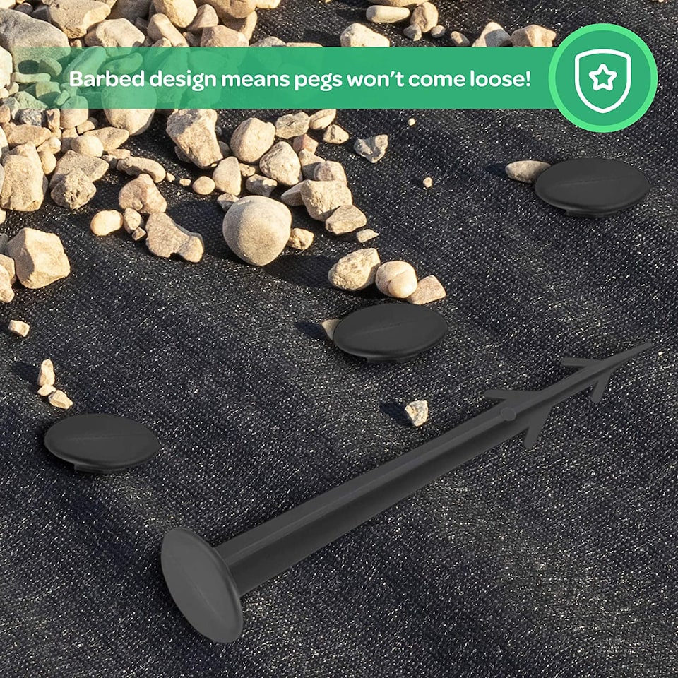 image 1 of Black Plastic Garden Pegs - Anti-Pull Anchors Securing Ground Pegs for Weed Control Fabric