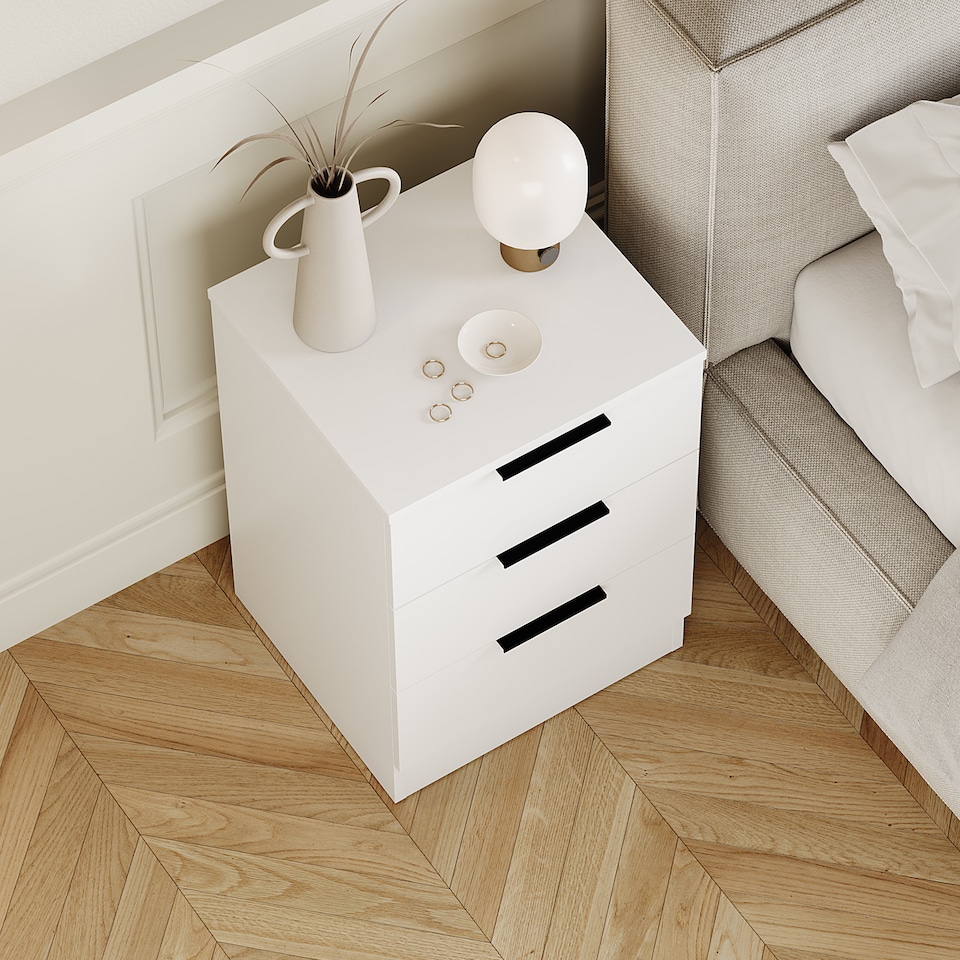 image 1 of Vida Designs Trega 3 Drawer Bedside Chest Bedroom Storage Unit, (H) 50cm x (W) 39cm x (D) 28cm, White