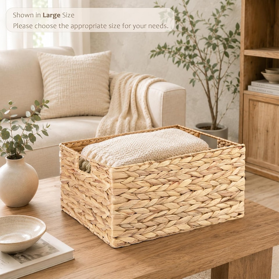 image 1 of Woven Water Hyacinth Organiser Storage Baskets Wicker Hamper Basket With handles Gift Basket Bathroom Toys (Medium)