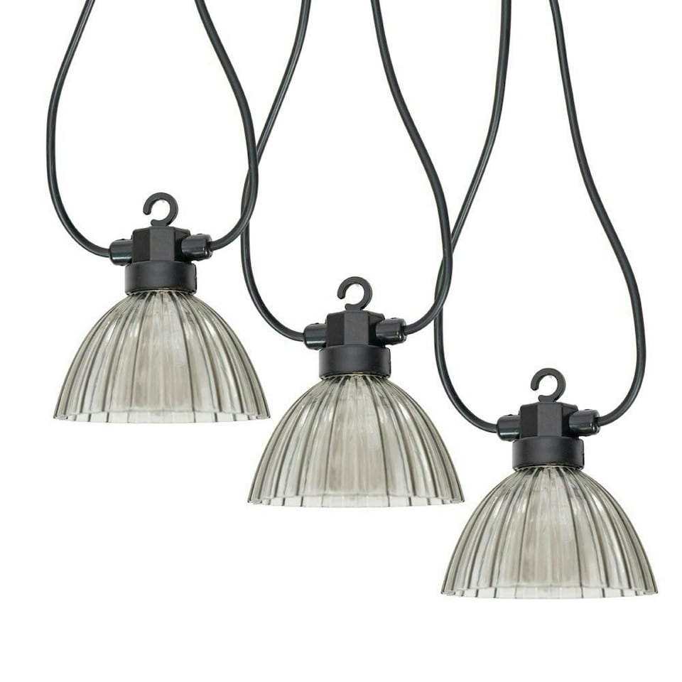 image 1 of ValueLights 6 Battery Operated Smoked Pleat LED Outdoor Garden String Lights | Grey