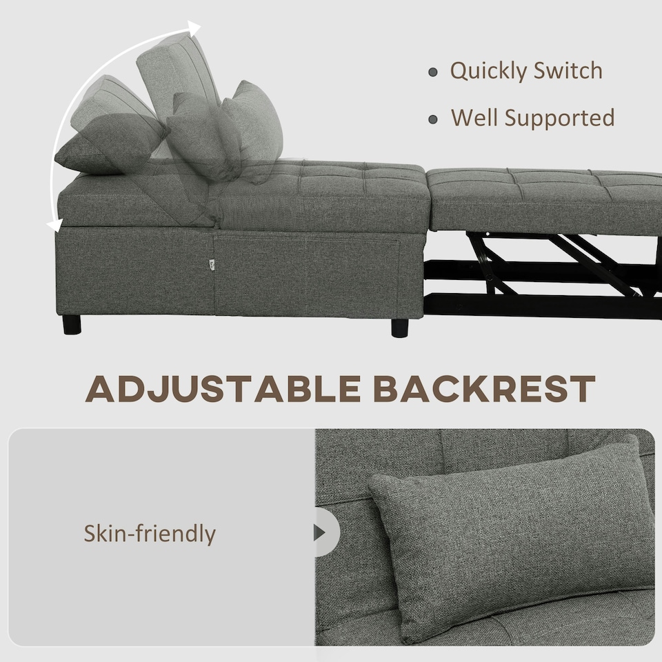 image 1 of HOMCOM 4-in-1 Pull Out Sleeper Chair Bed with Pockets, Charcoal Grey 