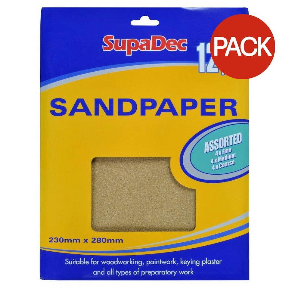 SupaDec General Purpose Sandpaper - Mixed (Pack Of 12) - Beige - One Size