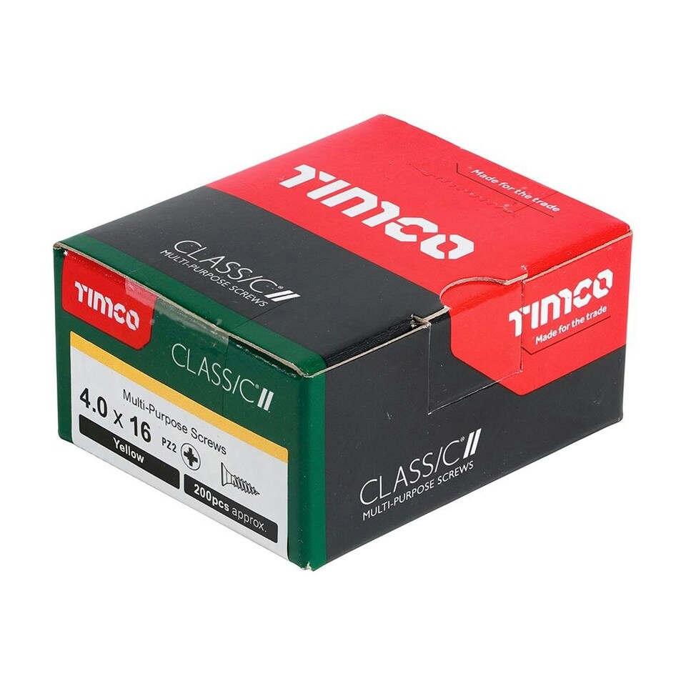 image 1 of Timco - Classic Multi-Purpose Screws - PZ - Double Countersunk - Yellow (Size 4.0 x 16 - 200 Pieces)