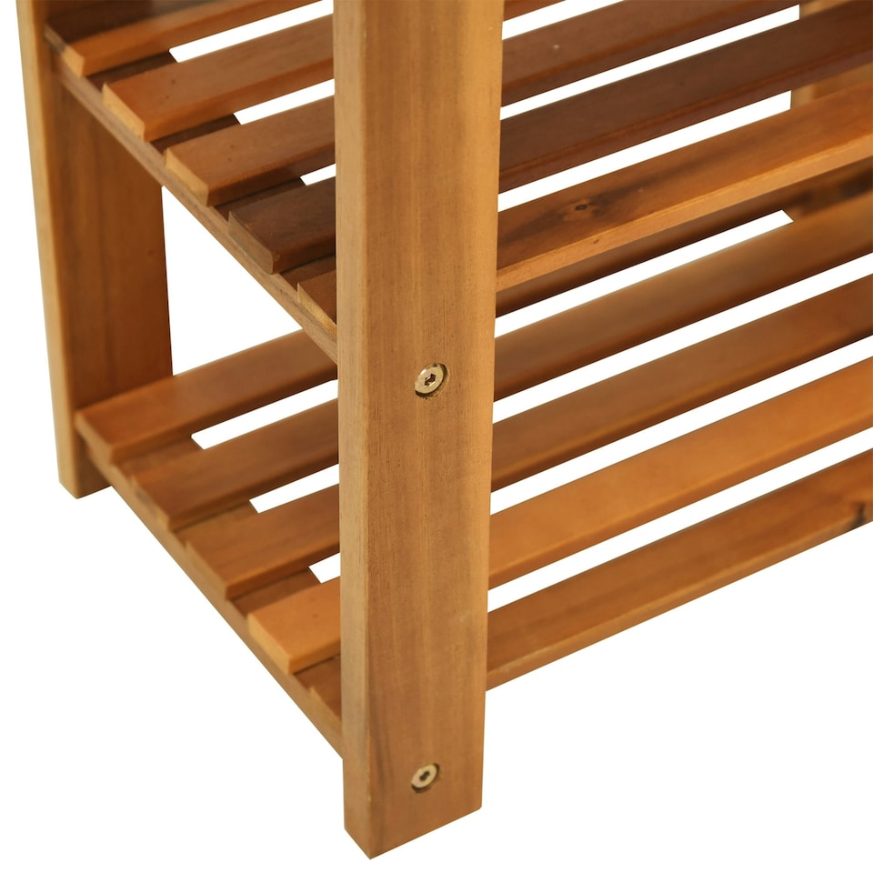 image 1 of HOMCOM 3-tier Shoe Rack Bench Acacia Wood Shoe Storage Organizer Teak 50x28x45cm