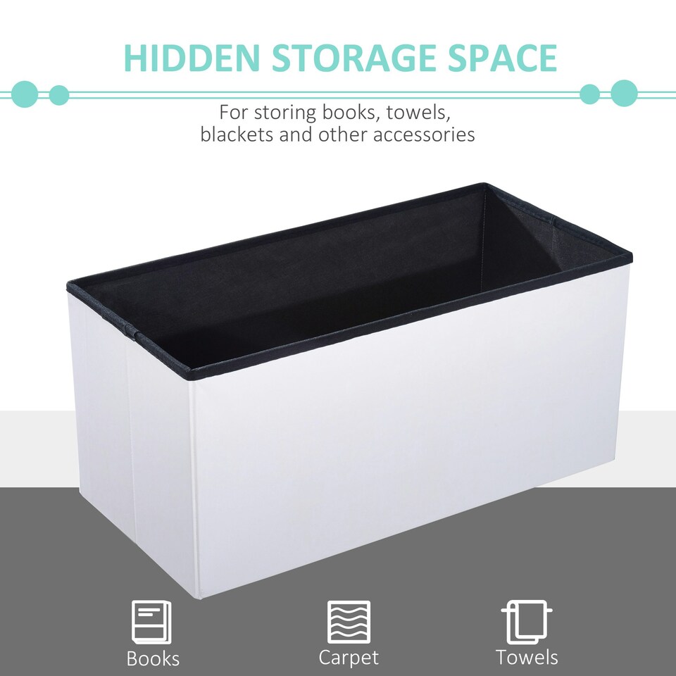 image 1 of HOMCOM Storage Ottoman Tool Box Faux Leather Folding Bench Foot Rest, White