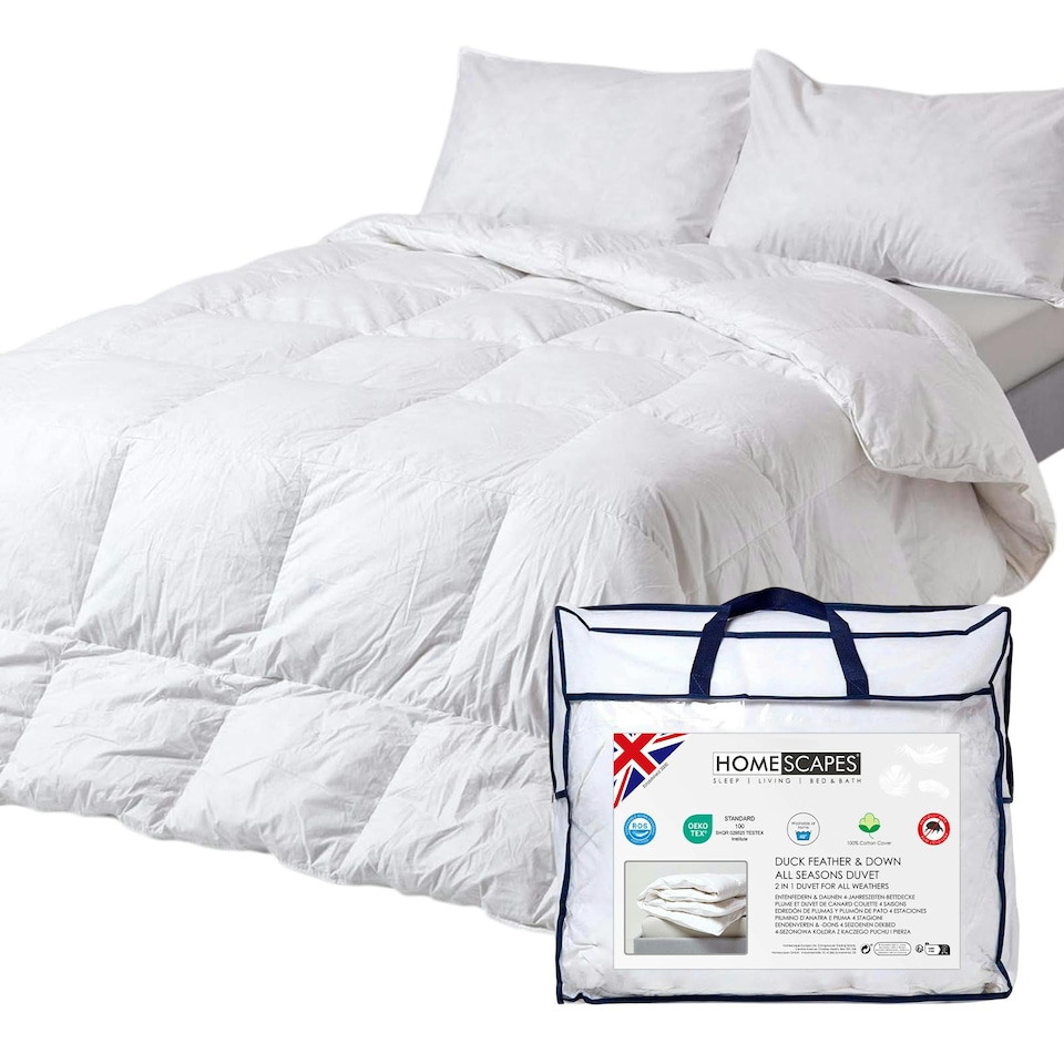 image 1 of Homescapes Duck Feather and Down All Season Duvet, Single | White | Single