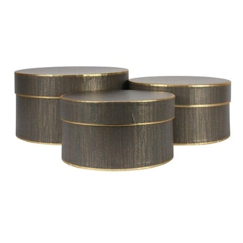image 1 of Round Grey Hat Boxes with Gold Trim - Pack of 3