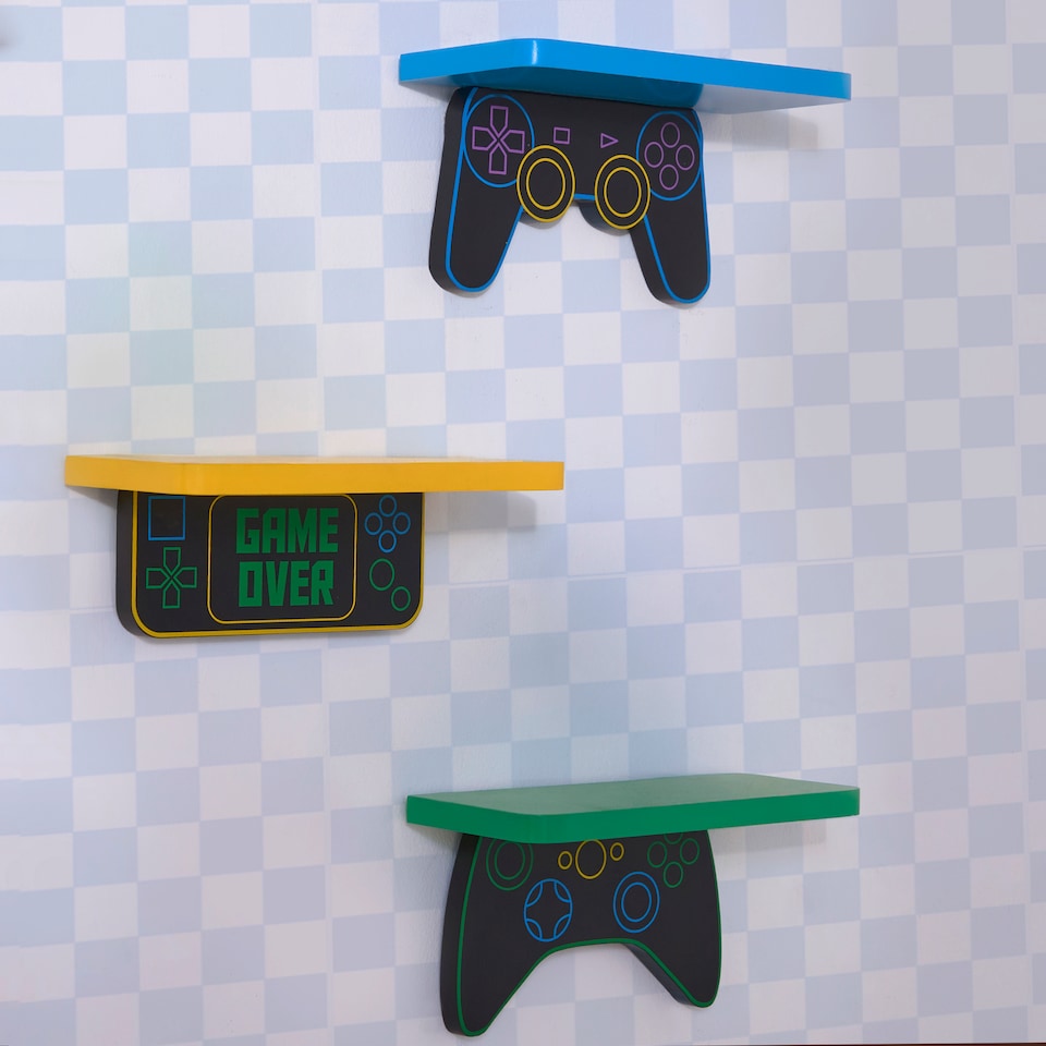 image 1 of OHS Kids Set of 3 Gaming Novelty Wall Shelves Floating Storage