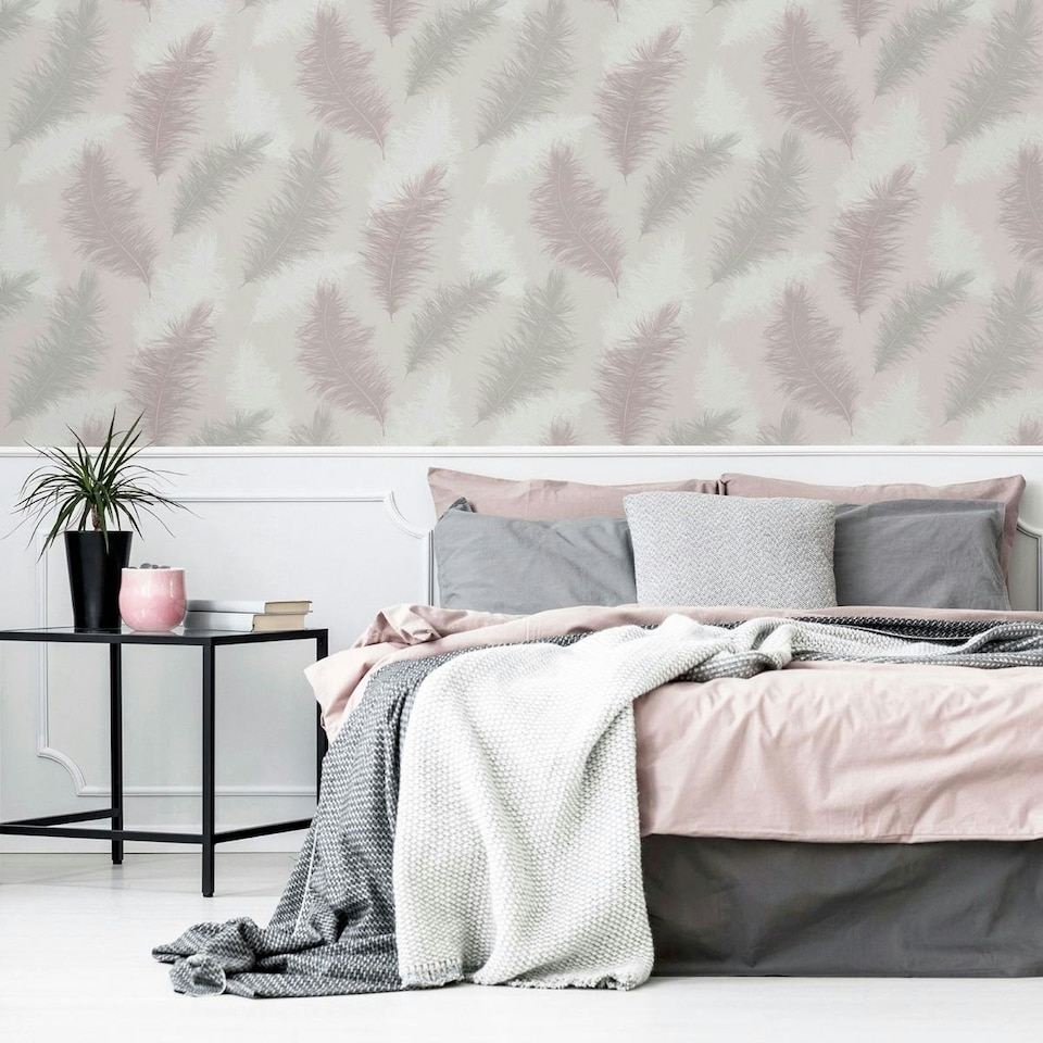 image 1 of Arthouse Sussurro Feather Wallpaper - Pink - 10m x 0.5m Pink