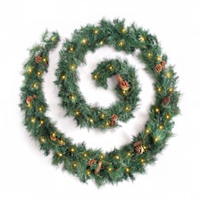 Best Artificial 12ft Colorado Pine Christmas Garland with Pine Cones with 100 warm white battery lights
