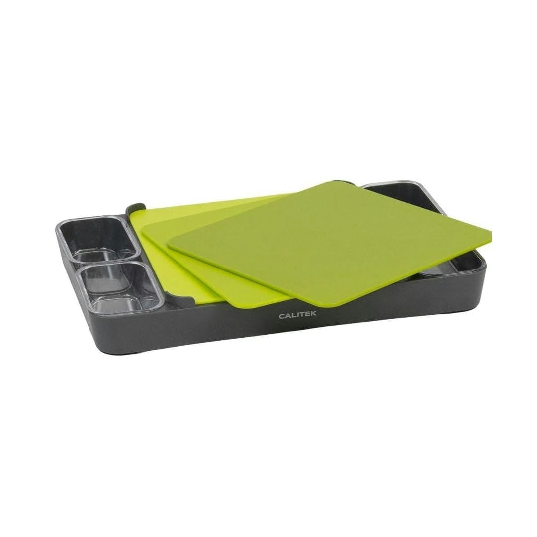Calitek Set of 3 Chopping Board Set With Container & Holder for Multipurpose Use Green